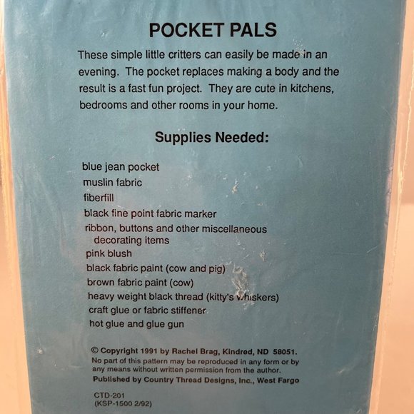 Pocket Pals Pattern Upcycled Jeans Pockets Country Thread Designs 1991 - Picture 5 of 5